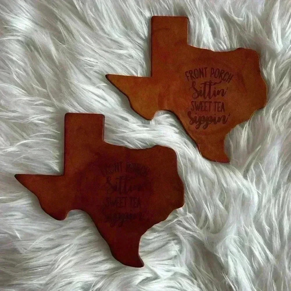 Set of 2 vintage leather coasters Texas Front Porch Sweet Tea Southern - Picture 2 of 5